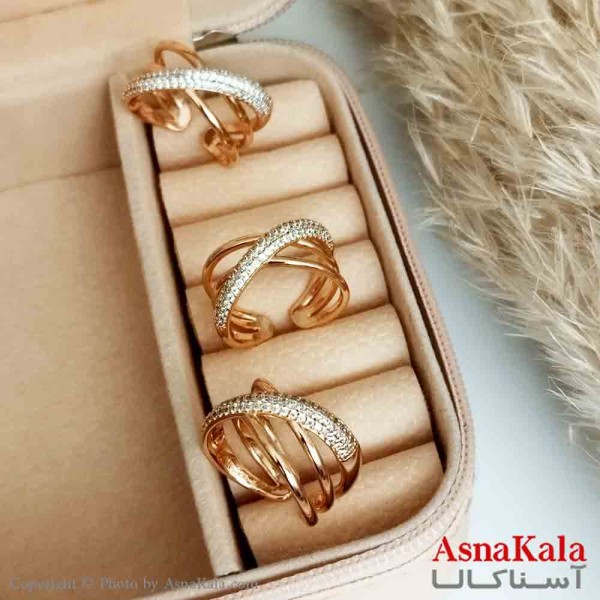 انگشتر زنانه ژوپینگ اصلی با آبکاری طلا مدل ضربدری فری سایز نگین دار کد ANG19221W