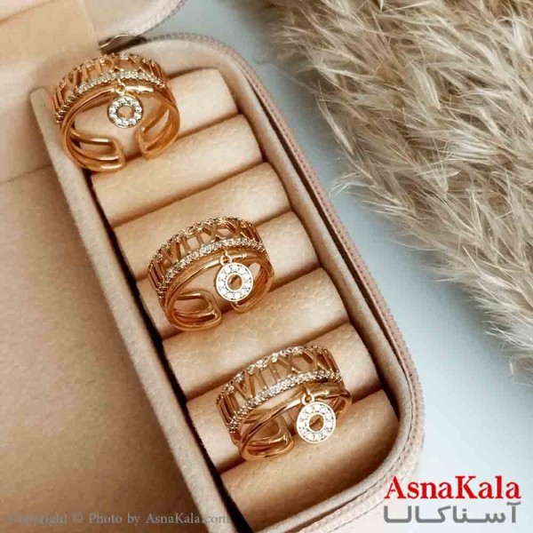 انگشتر زنانه ژوپینگ اصلی با آبکاری طلا مدل دولاین نگیندار فری سایز کد ANG19223W