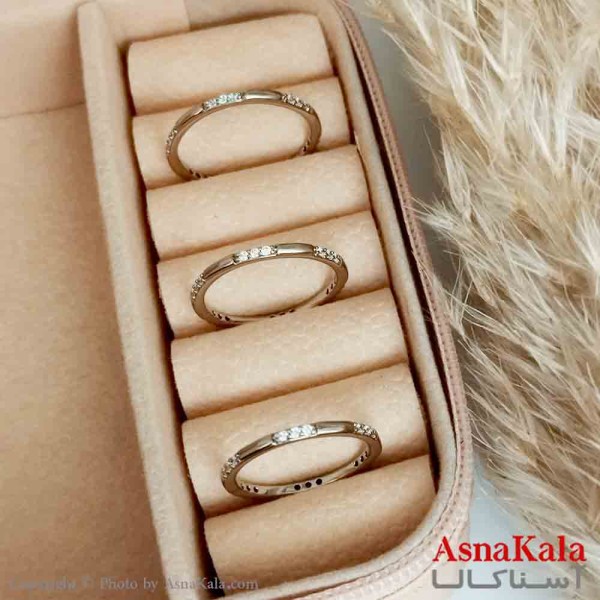 حلقه زنانه ژوپینگ اصلی با آبکاری رادیوم مدل نگین دار رنگ نقره ای کد ANG19233W
