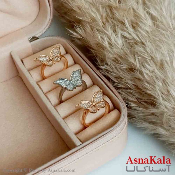 انگشتر زنانه مدل پروانه بزرگ نگین دار فری سایز کد ANG19245W