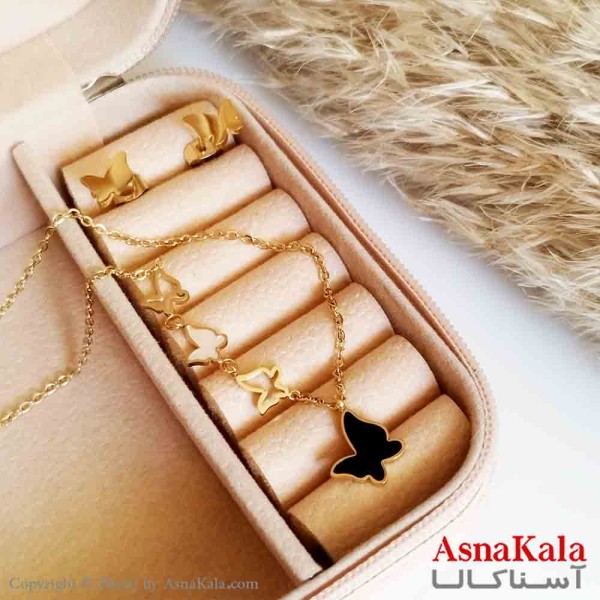 نیم ست پروانه زنانه نگیندار رنگ طلایی کد NIM14380W