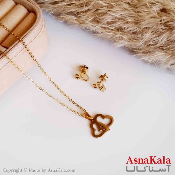 نیمست استیل دخترانه طرح قلب رنگ طلایی کد NIM14389W