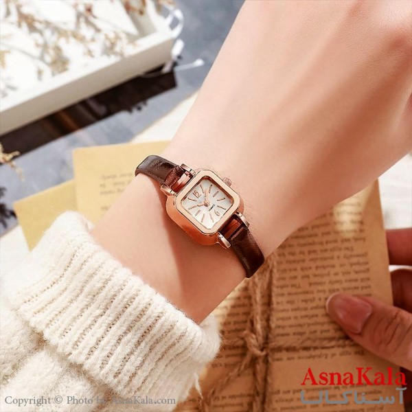 ساعت زنانه چرمی صفحه مکعبی طلایی مدل ویکتوریا کد WTCH1192W