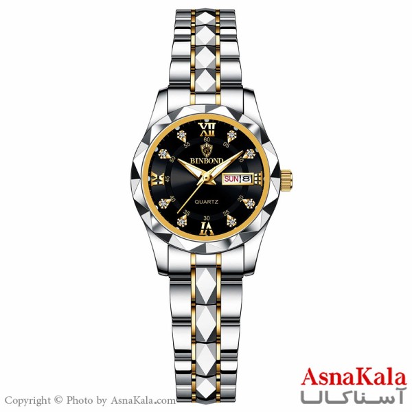 ساعت زنانه صفحه گرد بین باند قاب الماسی، ضدآب ، دارای روزشمار کد WTCH1199W