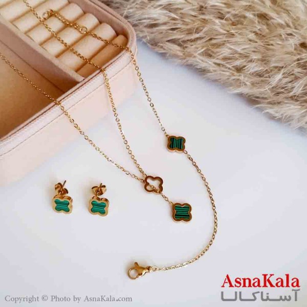 سرویس زنانه شامل(گردنبند+گوشواره+دستبند) مدل ون کلیف رنگ طلایی کد NIM14387W