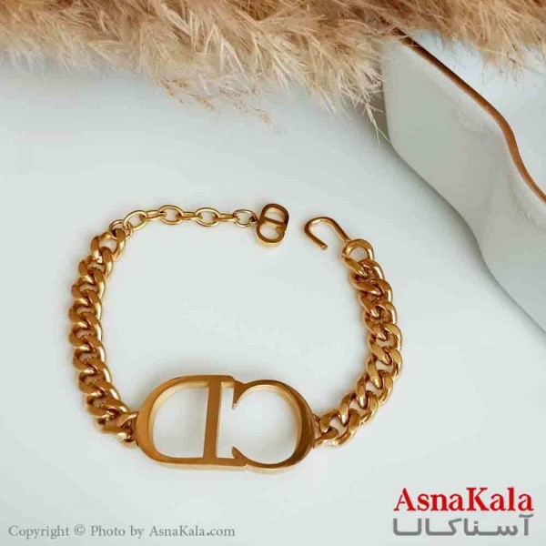 دستبند CD زنانه مدل کریستین دیور با زنجیر کارتیر استیل طلایی کد DSB18365W