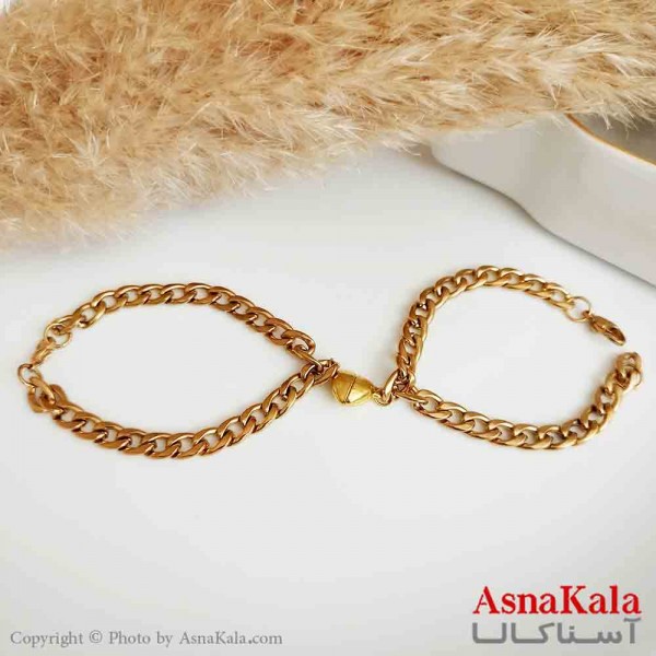 دستبند کارتیر ست دونفره مگنتی پسرانه دخترانه طلایی کد DSB18389W