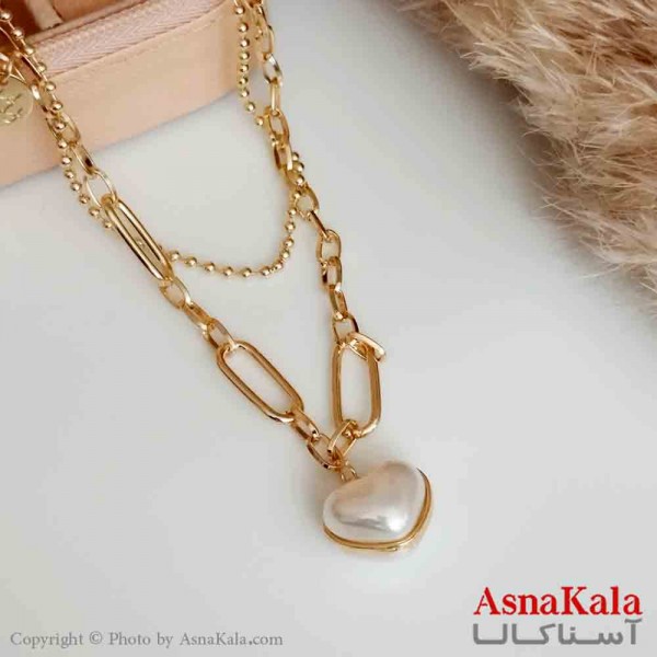 گردنبند قلب دولاین نگیندار زنانه استیل طلایی محصول کره کد GNB16617W