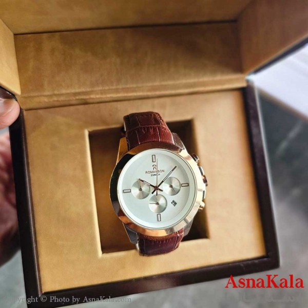 ساعت چرم مردانه رومانسون زوریخ کرنوگراف موتور کوارتز دارای روز شمار کد WTCH11113W