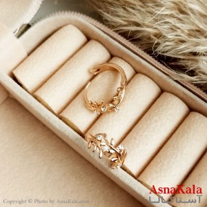 گوشواره حلقه ای ژوپینگ زنانه مدل برگ نگیندار طلایی کد GSH15401W