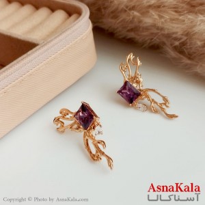 گوشواره ژوپینگ زنانه طلایی مدل نگیندار بنفش کد GSH15414W