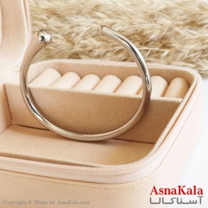 دستبند بنگل خارجی مردانه مدرن استیل آینه ای نقره ای فری سایز کد DSB18420W