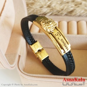 دستبند چرم دولاین مشکی مردانه طرح ورساچه کد DSB18438W