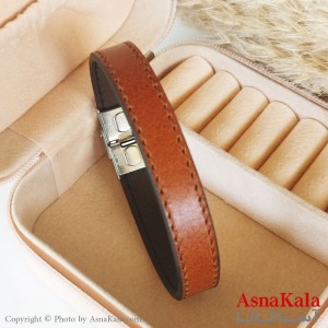 دستبند چرم اصل قهوه ای مردانه کد DSB18439W