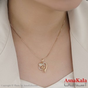 گردنبند ژوپینگ اصل زنانه مدل قلب و گل رز طلایی کد GNB16634W