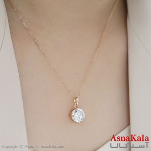 گردنبند ژوپینگ اصل زنانه مدل تک نگین طلایی کد GNB16636W