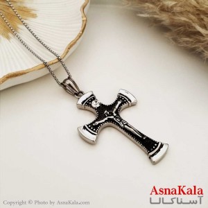گردنبند صلیب  عیسی مسیح  استیل سیاه قلم کد GNB16641W
