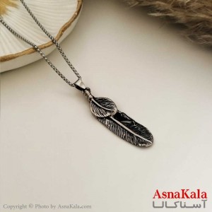گردنبند مردانه برگ جدید استیل سیاه قلم  کد GNB16643W
