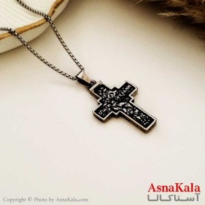 گردنبند صلیب دو رو مسیح استیل سیاه قلم کد GNB16645W