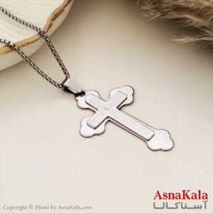 گردنبند مردانه صلیب استیل نقره ای کد GNB16647W
