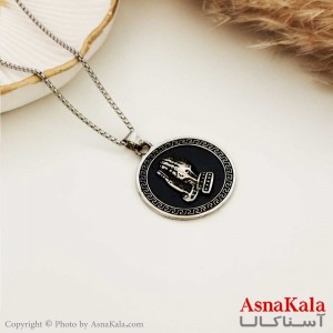 گردنبند مردانه دو دست استیل سیاه قلم کد GNB16649W
