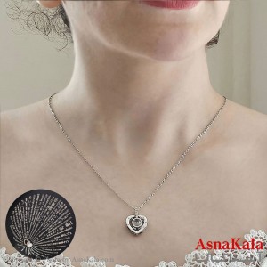 گردنبند تلسکوپی دوستت دارم به صد زبان دنیا طرح قلب نقره ای  کد GNB16676W