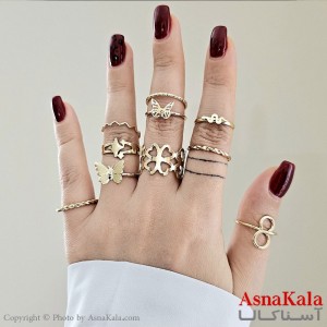 انگشتر پکی پینترستی 10 عددی  زنانه استیل فری سایزطلایی کد ANG19338W