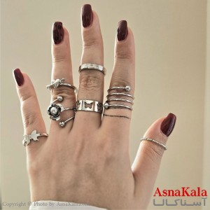 انگشتر مینیمال پکی 10 عددی  زنانه استیل فری سایز نقره ای کد ANG19342W