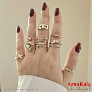 انگشترجدید پکی زنانه10 عددی  استیل فری سایز طلایی کد ANG19343W