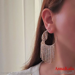 گوشواره مجلسی جواهری  مدل حلقه نگین دار استیل کد GSH15477W