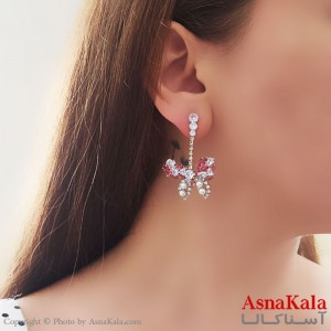گوشواره آویز مجلسی  جواهری مدل پروانه ترند نگین دار استیل کد GSH15491W