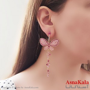 گوشواره آویز مجلسی  جواهری مدل پروانه قرمز خاص نگین دار استیل کد GSH15492W