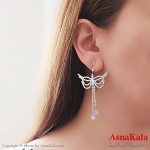 گوشواره آویز مجلسی  جواهری مدل بال نگین دار استیل کد GSH15495W