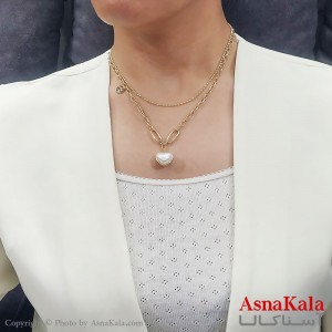 گردنبند کره ای دولاین قلب صدفی  استیل طلایی کد GNB16709W