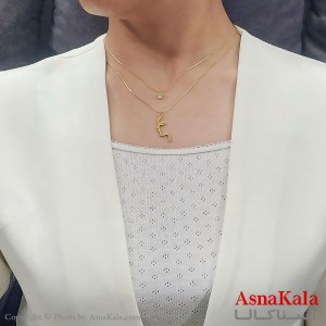 گردنبند زنانه دولاین ترند استیل رخ و تک نگین کد GNB16728W