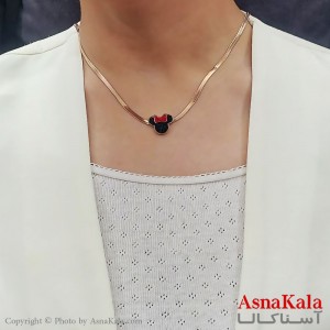 گردنبند زنانه استیل ترند میکی موس با زنجیر ماری رزگلد کد GNB16737W