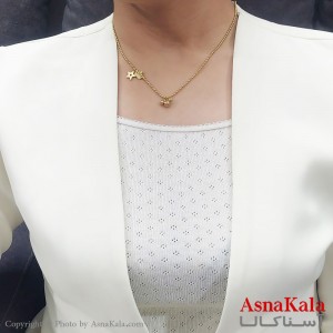 گردنبند زنانه استیل ترند گوی و ستاره جدید طلایی کد GNB16744W