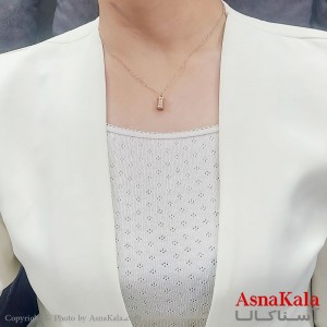 گردنبند دخترانه استیل ترند استوانه نگین درشت شیک رزگلد کد GNB16749W