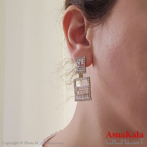 گوشواره آویز مجلسی جواهری مدل مربع حصیری  استیل طلایی کد GSH15524W