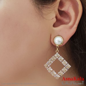 گوشواره آویز مجلسی جواهری مدل لوز شیک استیل کد GSH15530W
