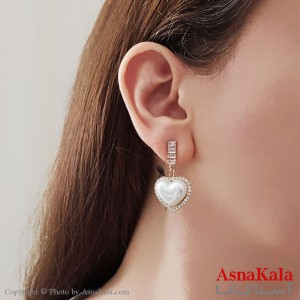 گوشواره آویز مجلسی جواهری قلب مرواریدی شیک استیل طلایی کد GSH15535W