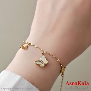 دستبند پروانه زنجیری استیل طلایی  کد DSB18485W