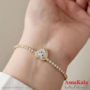 دستبند قلب زنجیری آسانسوری استیل طلایی  کد DSB18486W