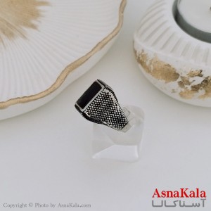 انگشتر نقره روس مردانه شیک رزینی بغل حصیری کد ANG19479W
