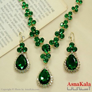 سرویس جواهری زنانه طرح مجلسی مدل اشکی جدید نگین سبز کد NIM14503W