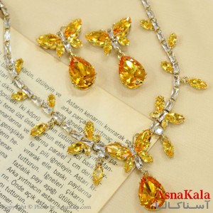 سرویس جواهری زنانه طرح مجلسی مدل اشکی جدید نگین  نباتی کد NIM14505W