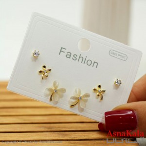 گوشواره زنانه استیل 316  پک 3 جفتی پروانه میخ نقره ای کد GSH15562W