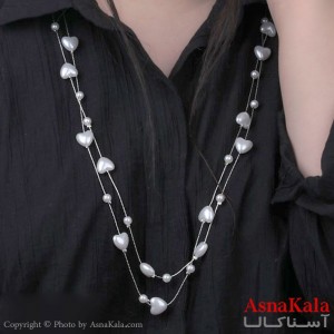 گردنبند رولباسی پینترستی استیل 316 دولاین مرواریدی قلب و گوی کد GNB16769W