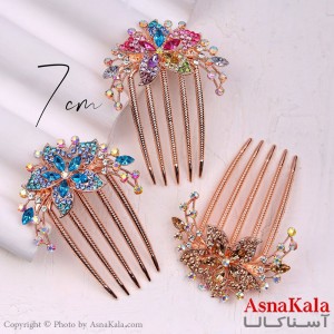 شانه مو فلزی زنانه مدل مجلسی نگینی رنگی جنس خارجی کد HAIR13235W