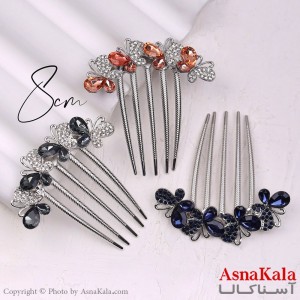 شانه مو فلزی زنانه مدل مجلسی پروانه نقره ای جنس خارجی کد HAIR13238W